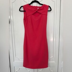 Calvin Klein Sleeveless Twist-Neck Midi Dress in Bright Pink